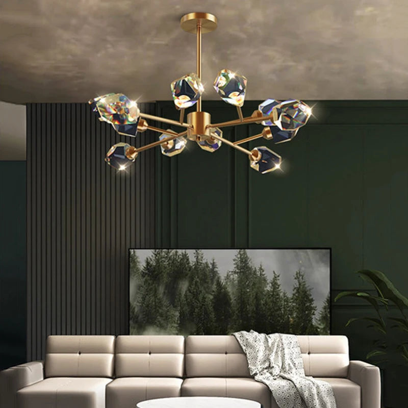 Six head linear crystal chandelier measuring 29.5 in (75 cm) long
