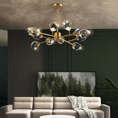 Six head linear crystal chandelier measuring 29.5 in (75 cm) long