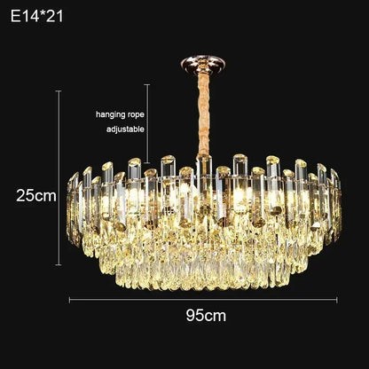 Double tier crystal ceiling chandelier at 37.4 in (95 cm) wide