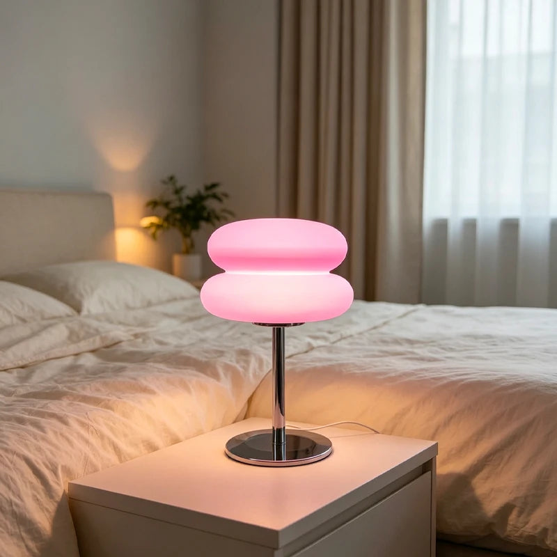 Macaron LED lamp orange variant in girls bedroom bedside warm light