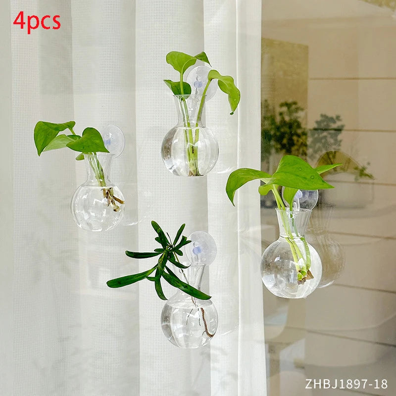 Suction cup glass gourd vase hanging hydroponic window planter