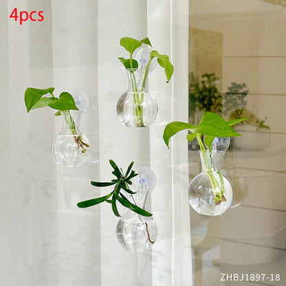 Suction cup glass gourd vase hanging hydroponic window planter