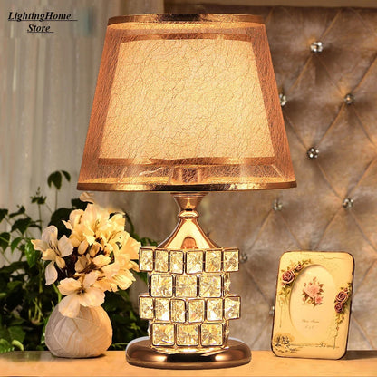 Crystal diamond table lamp gold style EU plug bedroom luxury glow