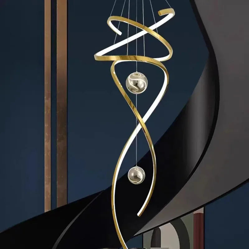 Black geometric staircase chandelier with an adjustable drop for stairwells