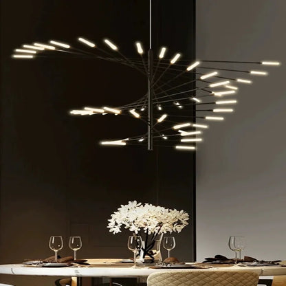 Firework burst metal chandelier with acrylic tipped arms in gold