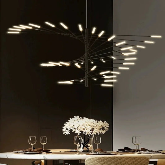 Firework burst metal chandelier with acrylic tipped arms in gold