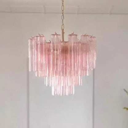 French tiered glass chandelier with stained glass shades on a steel frame