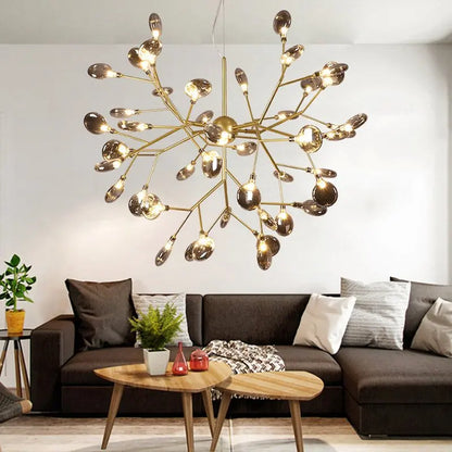 Polished chrome branch chandelier with 54 lights on a wide canopy