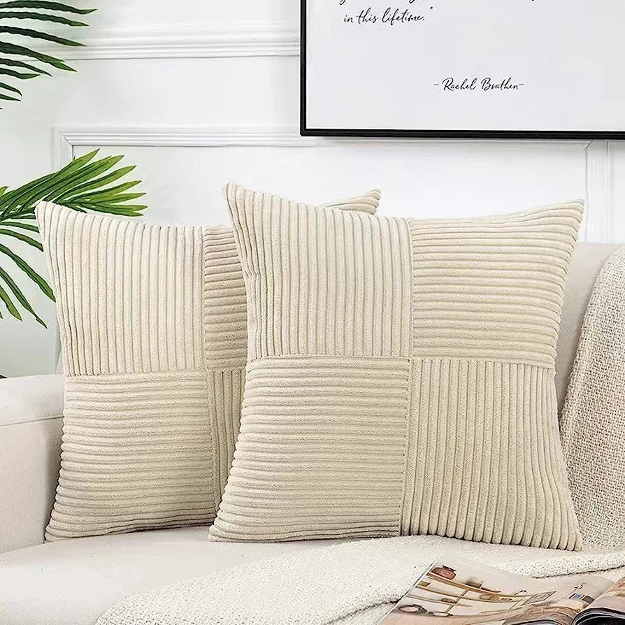 Boho Patchwork Corduroy Pillow Cover — styling detail