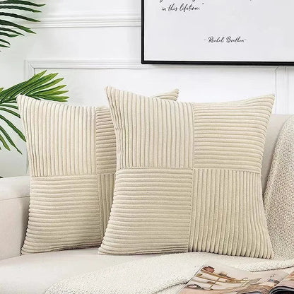 Boho Patchwork Corduroy Pillow Cover — styling detail