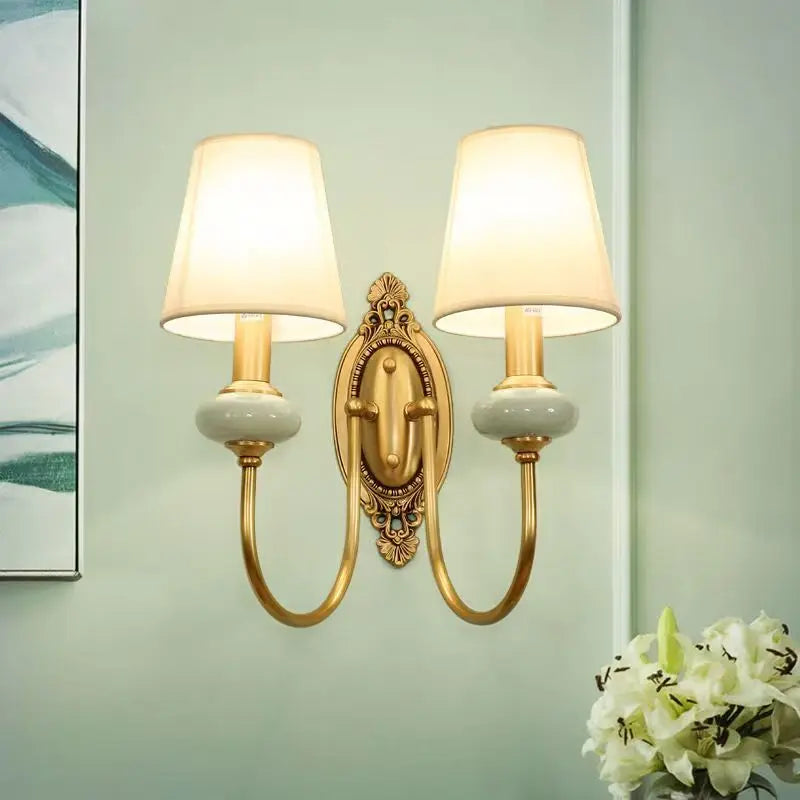 copper wall sconce, close-up of shade and hardware detail