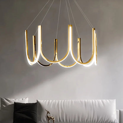 Modern U bar chandelier in gold with an acrylic and aluminum body