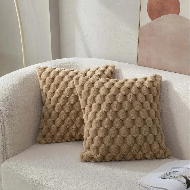 3D Textured Plush Throw Pillow Cover — styling detail
