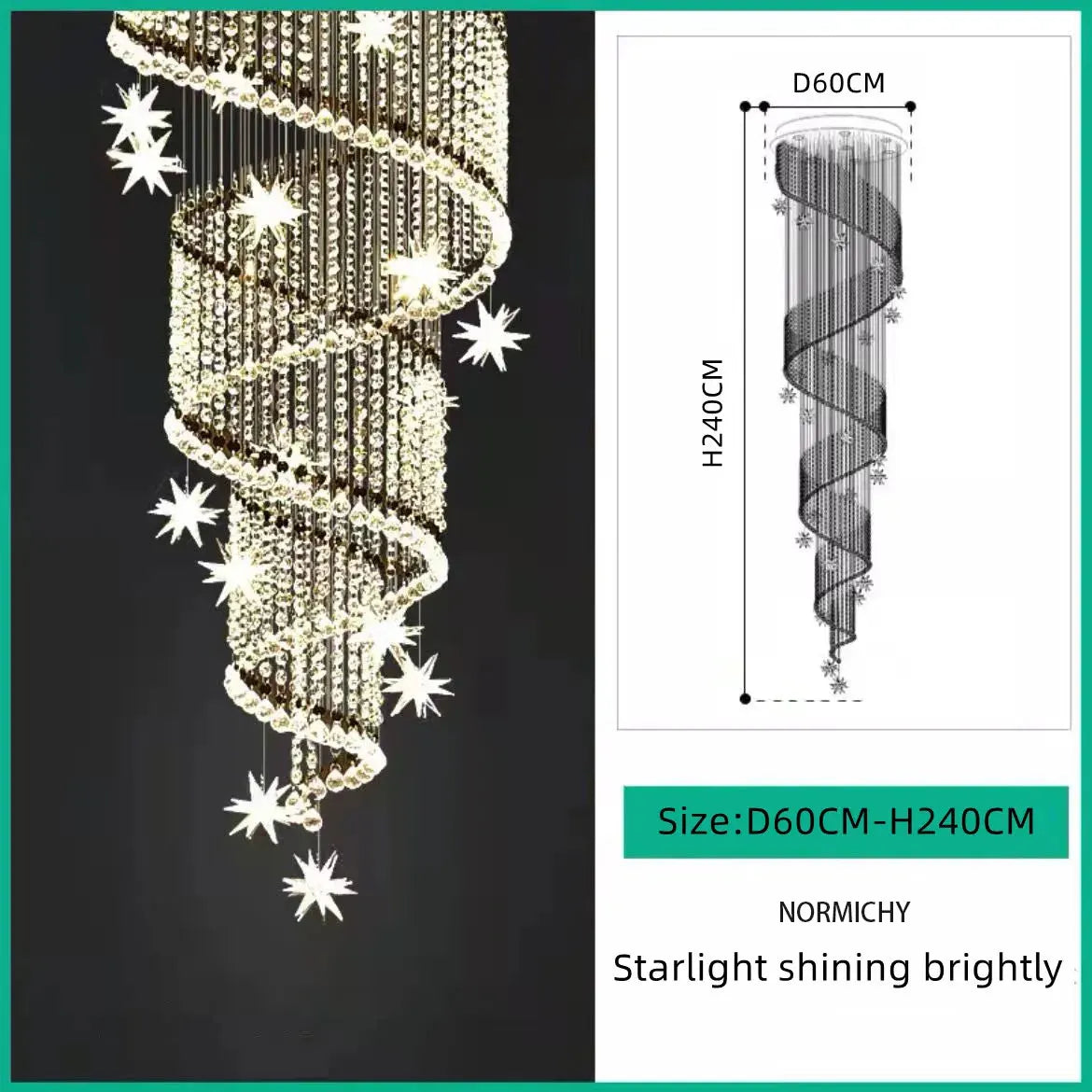 Crystal chandelier, 27.6 in across and 102.4 in long, in a hall