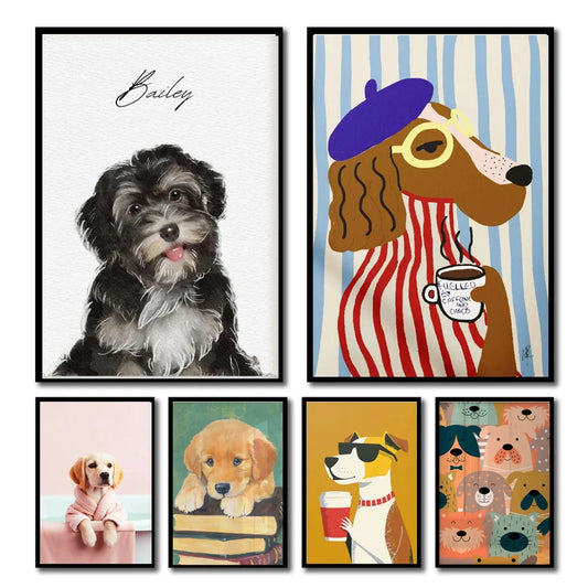 Funny Retro Dog Illustration Canvas Wall Art