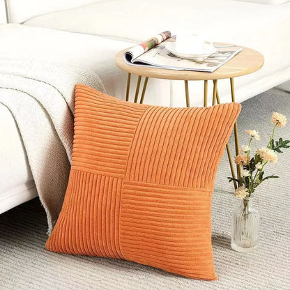 Boho Patchwork Corduroy Pillow Cover — styling detail