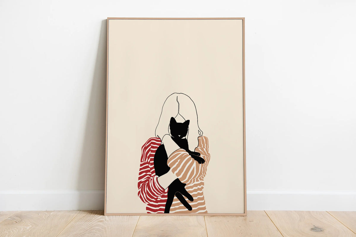 Sleepy Kitten Minimalist Canvas Wall Art Print