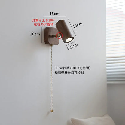 Walnut Wood Pull Cord Wall Sconce