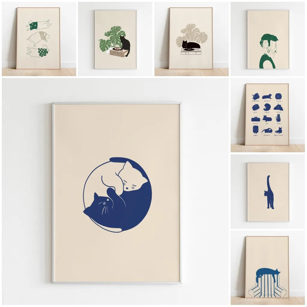 Sleepy Kitten Minimalist Canvas Wall Art Print
