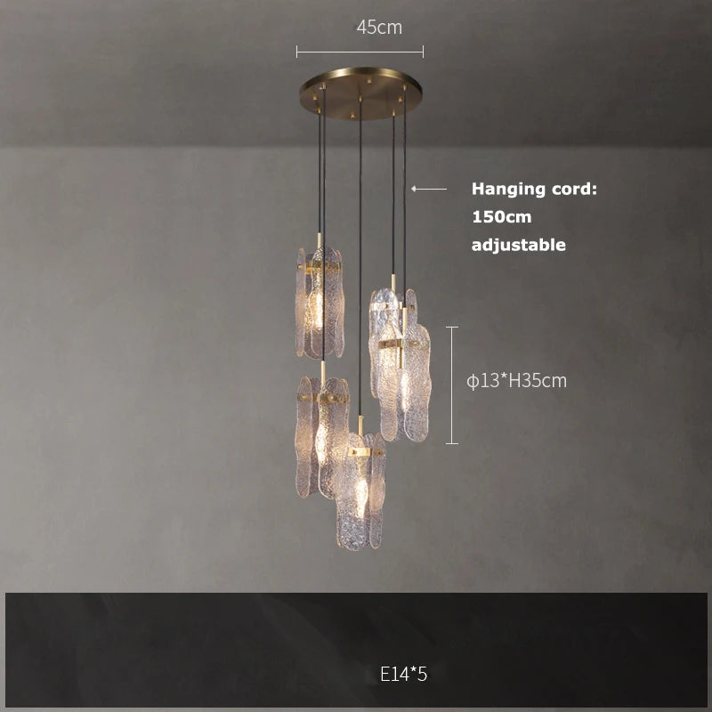 Rectangular water ripple glass chandelier with clear glass panels