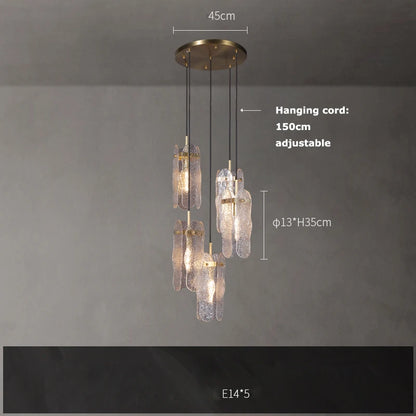 Rectangular water ripple glass chandelier with clear glass panels