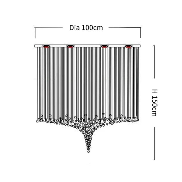 Long crystal stone chandelier at 47.2 in across for a stairwell