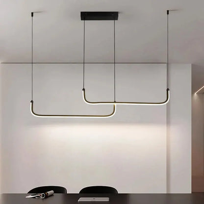 Dimmable black bar chandelier set to warm white light output
