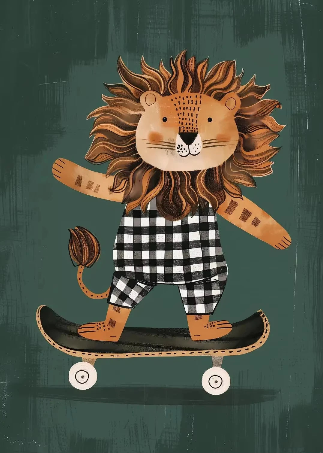 Cute Skateboard Animals Kids Canvas Wall Art Print