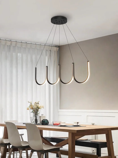 Black modern U bar chandelier on a cord pendant with remote control