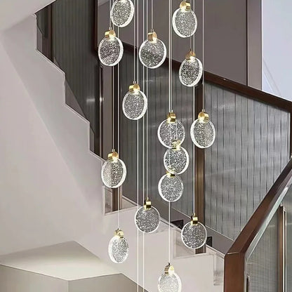 Postmodern crystal stair chandelier with crystal on an aluminum frame