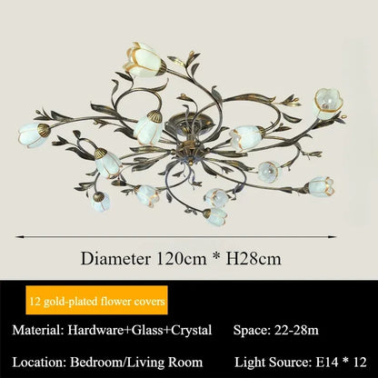 Surface mount flower branch chandelier in painted iron, assembly required