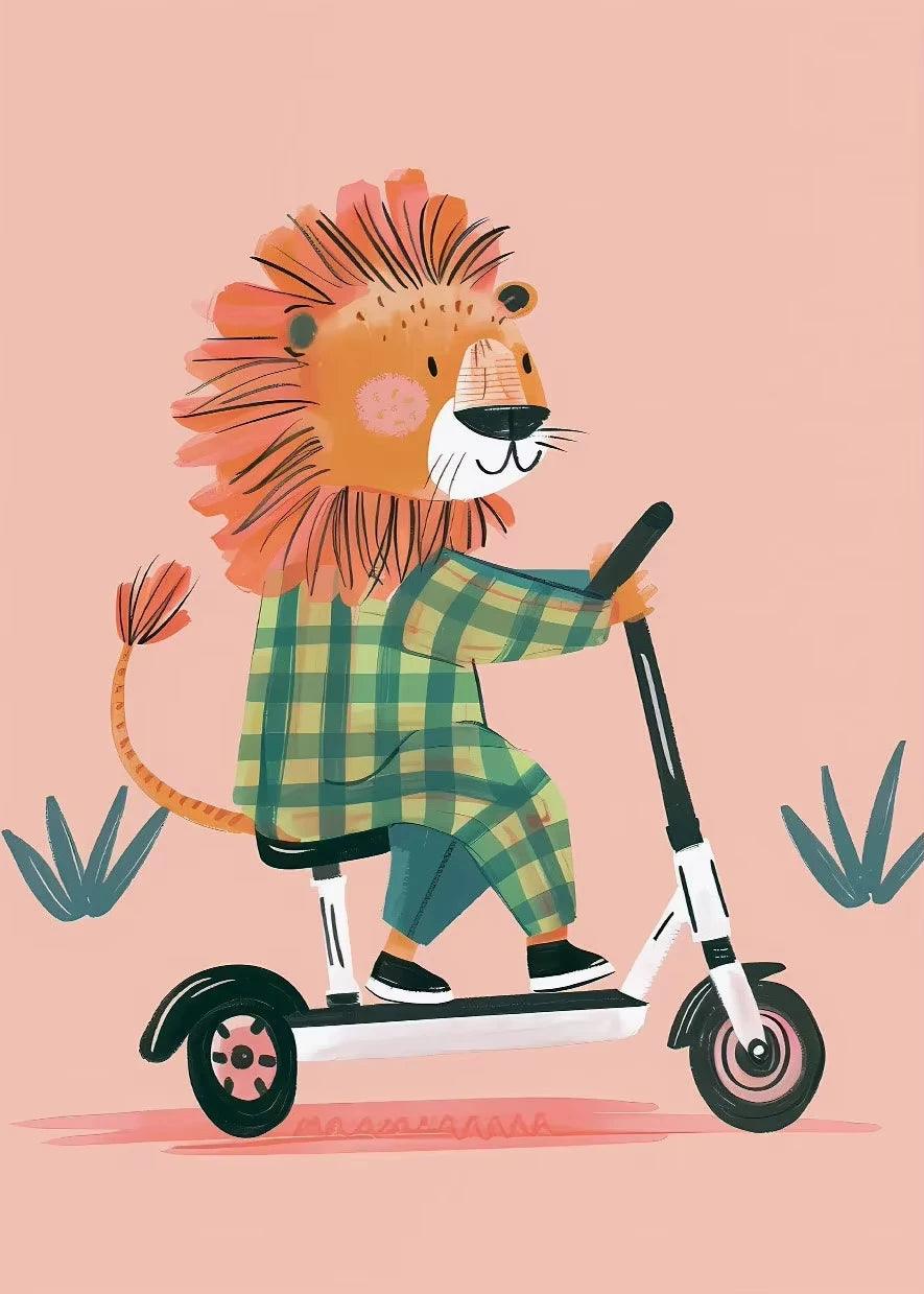 Cute Skateboard Animals Kids Canvas Wall Art Print