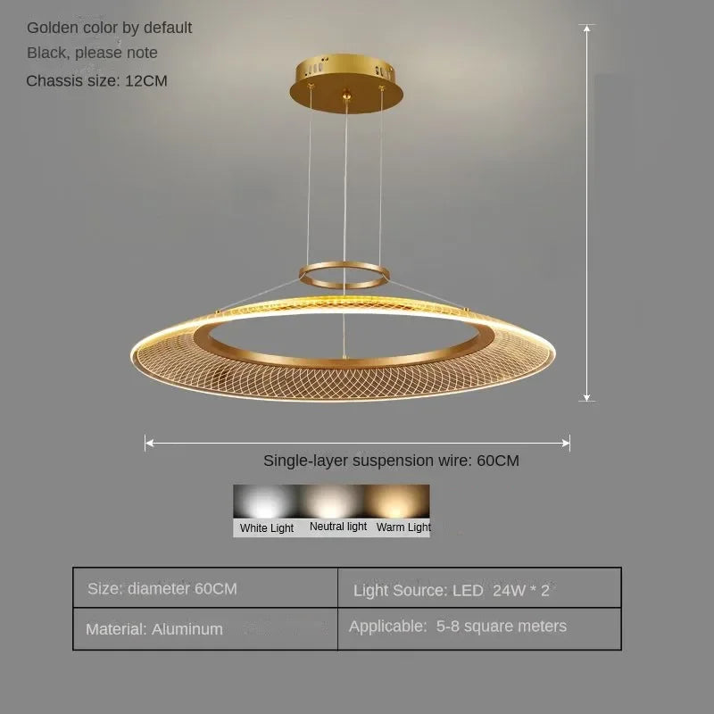 Tiered 11.8 in (30 cm) and 23.6 in (60 cm) gold ring chandelier