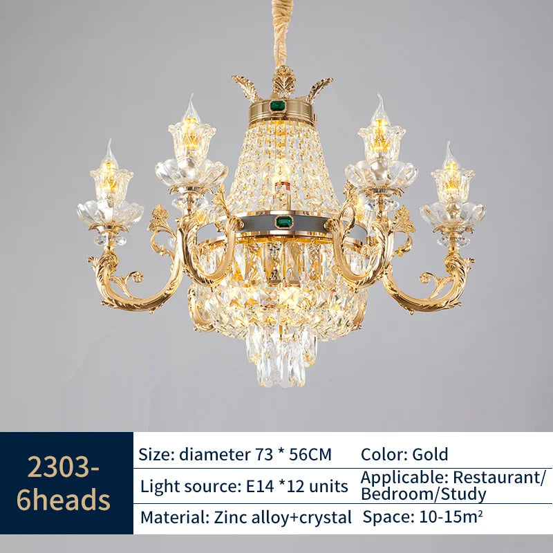 Tiered crystal chandelier wired for 90 to 260V with warm white light output
