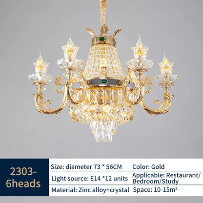Tiered crystal chandelier wired for 90 to 260V with warm white light output