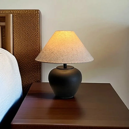 Ceramic table lamp white light mode showing clean bright ambient glow