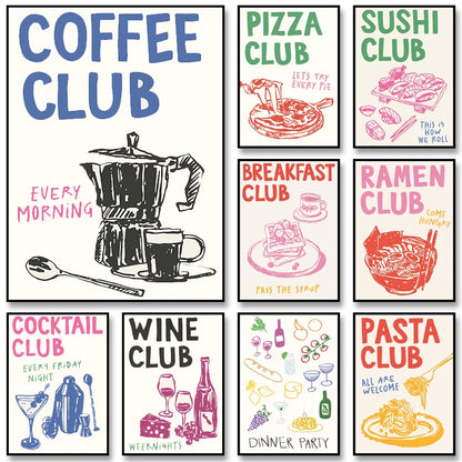 Trendy Kitchen Pizza Sushi Minimalist Canvas Wall Art