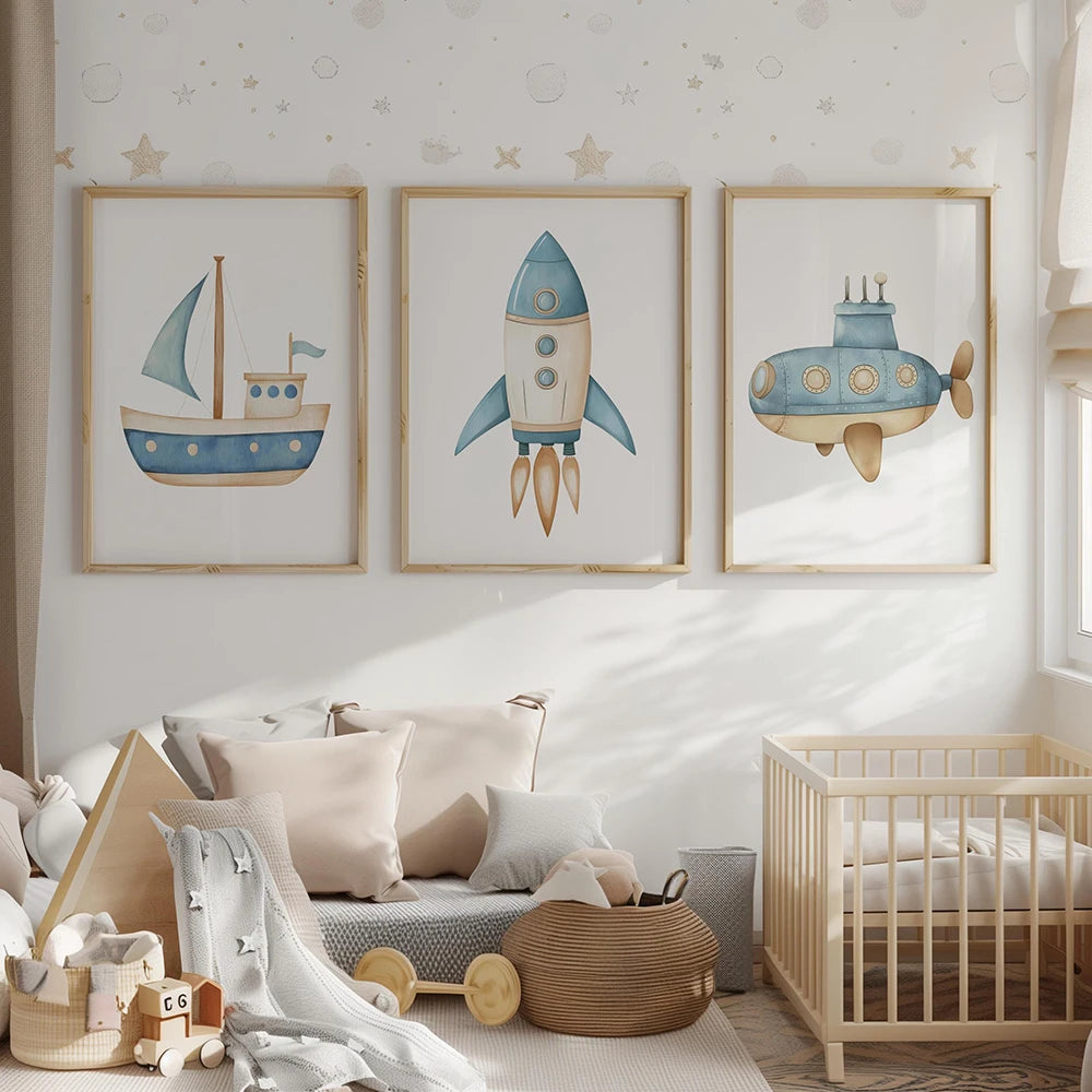 Children's Vehicle Nursery Canvas Wall Art Set