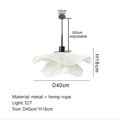 Hemp rope pendant chandelier showing the flower petal weave pattern