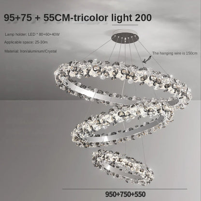 Radiating crystal petal detail on the chandelier chrome ring
