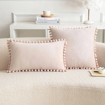 Velvet Pom-Pom Throw Pillow Cover