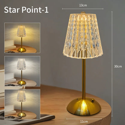 Dimmable LED table lamp on restaurant bar table in atmospheric low light