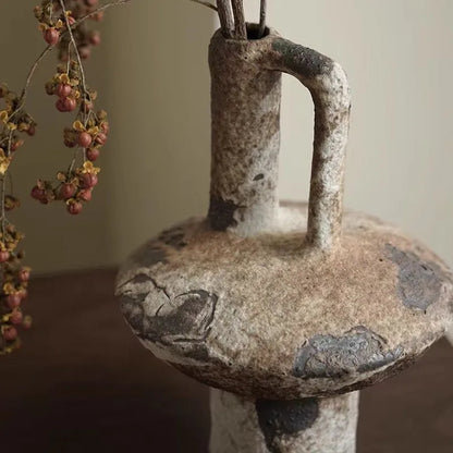 Retro Wabi Sabi coarse ceramic vase Zen dry flower arrangement