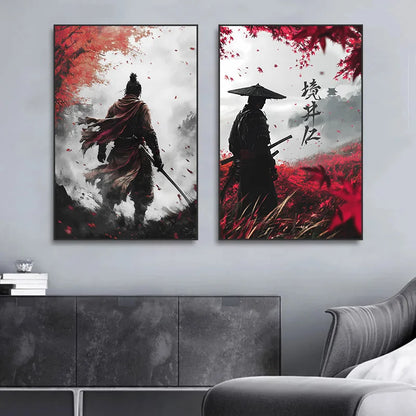 Japanese Samurai Warrior Abstract Canvas Wall Art