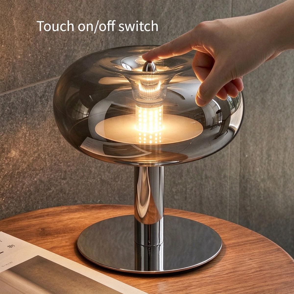 Touch switch detail on base of Italian jellyfish table lamp