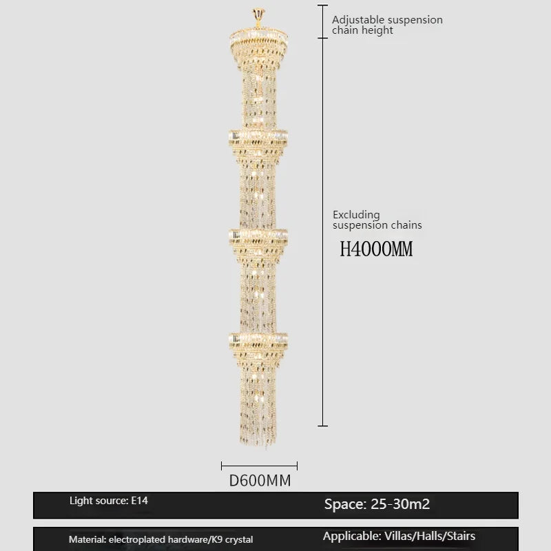 Two layer crystal chandelier, 31.5 inches wide, for a landing ceiling