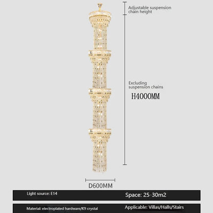 Two layer crystal chandelier, 31.5 inches wide, for a landing ceiling