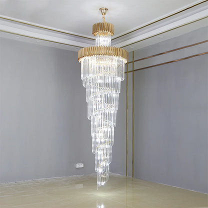Multi-layer crystal chandelier in black and gold with a 157.5 inch drop