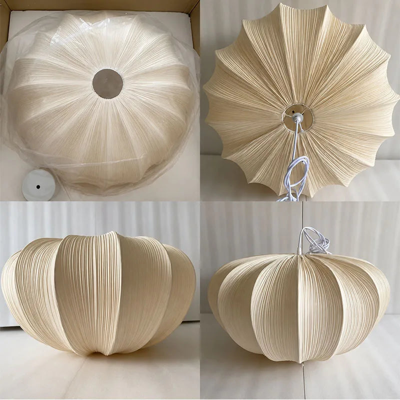 Cloth shade chandelier on a slim iron body with touch on and off switch