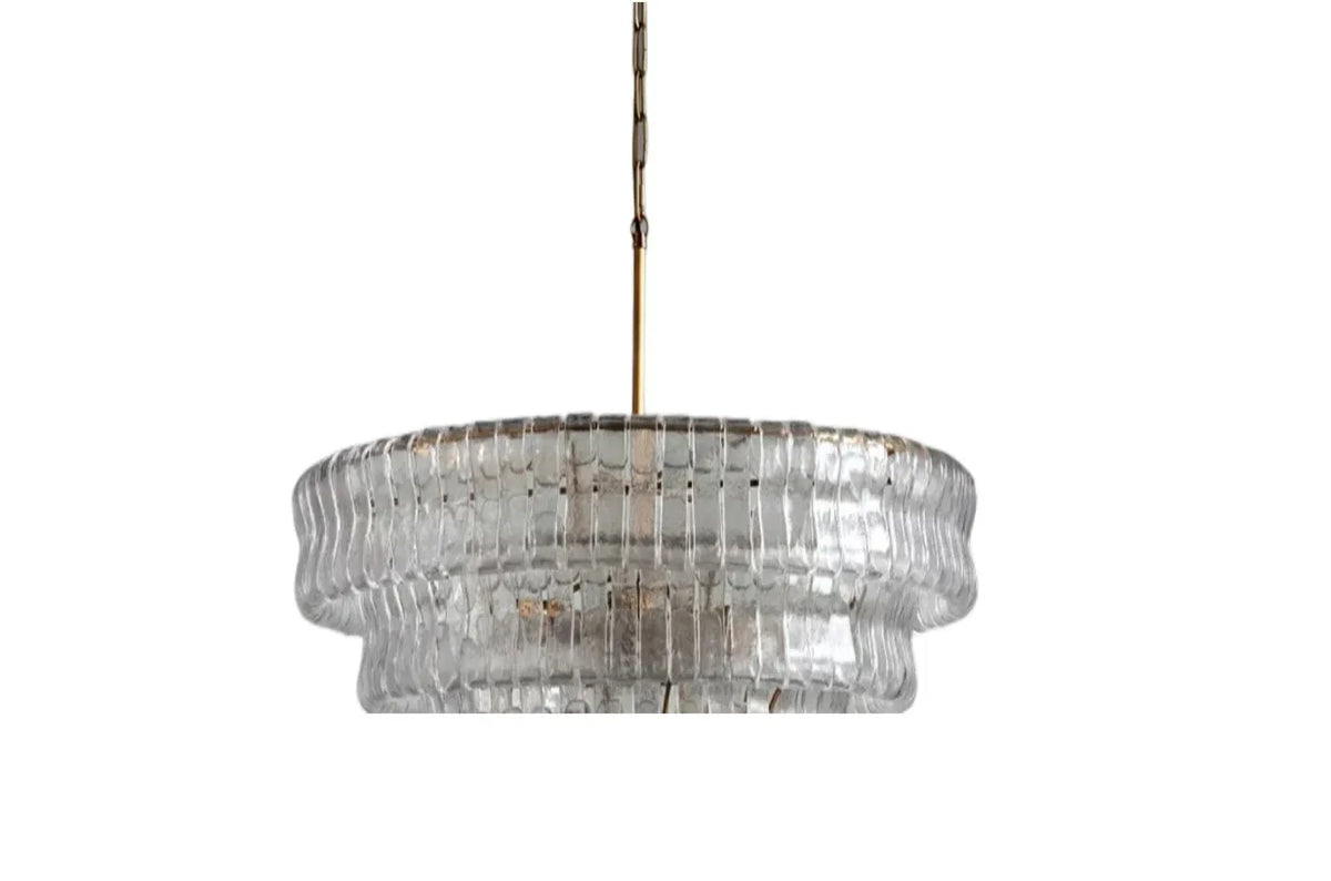 Round glass chandelier at 35.4 in across with smoke grey tinted shades
